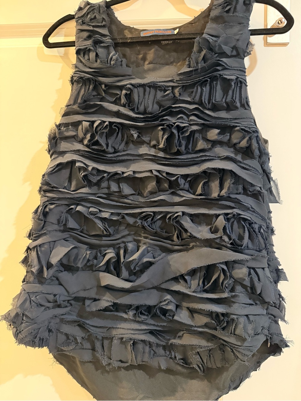 Fringed Ruffle Tank Top in Navy Blue